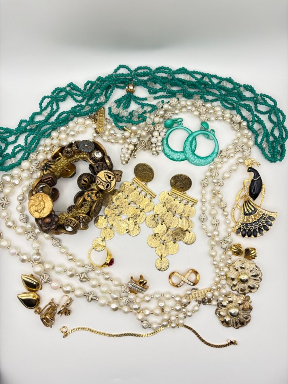 Vintage Statement Jewelry Lot Necklaces Earrings Brooches Bracelet Faux Pearl